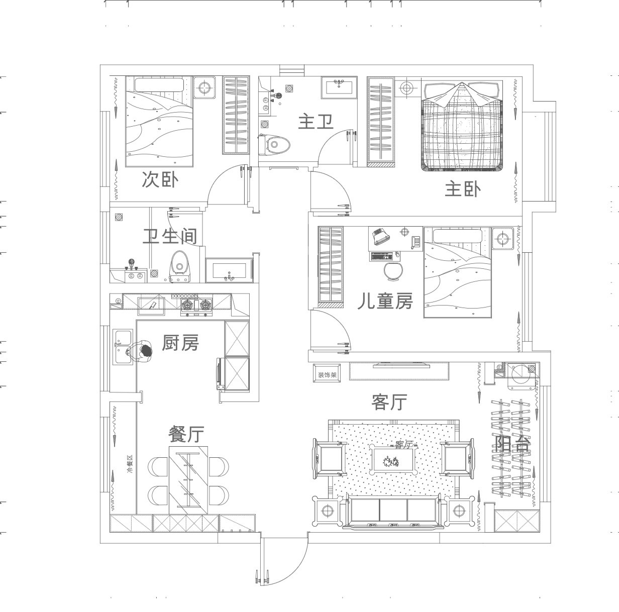 融創(chuàng)中心現(xiàn)代簡約風(fēng)格戶型圖裝修效果圖